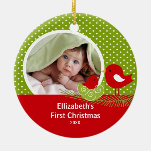 Babys First kerstfoto Ornament Baby Bird (Achterkant)