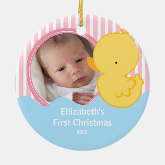 Babys First Kerstfoto Ornament Duck Boy (Achterkant)