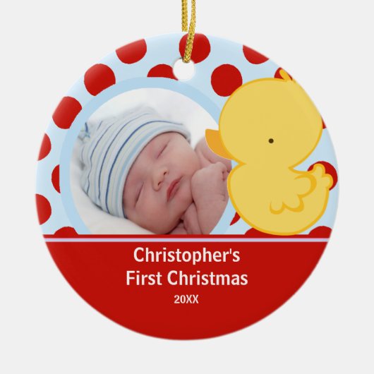 Babys First Kerstfoto Ornament Duck Boy (Voorkant)