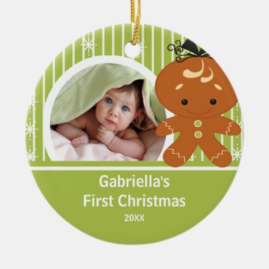Babys First-kerstfoto-ornament Gingerbrood Keramisch Ornament (Voorkant)