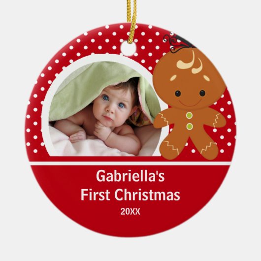 Babys First-kerstfoto-ornament Gingerbrood Keramisch Ornament (Voorkant)