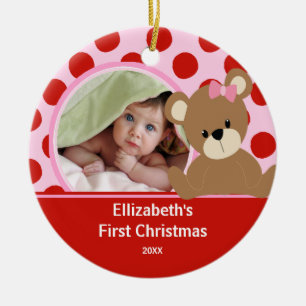 Babys First kerstfoto Ornament Girl Beer