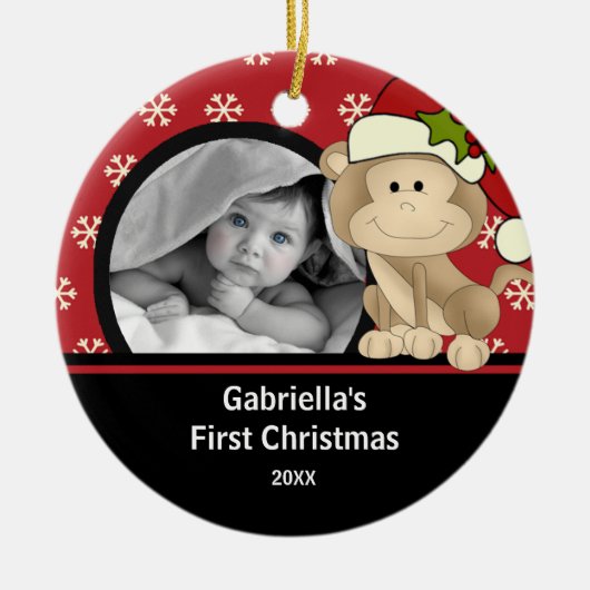 Babys First Kerstfoto Ornament Monkey (Voorkant)