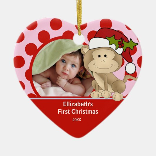 Babys First Kerstfoto Ornament Monkey (Voorkant)