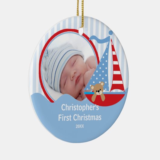 Babys First kerstfoto Ornament Sailboat (Rechts)