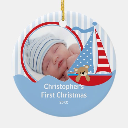 Babys First kerstfoto Ornament Sailboat (Achterkant)