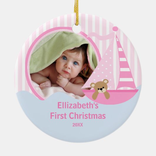 Babys First kerstfoto Ornament Sailboat (Achterkant)