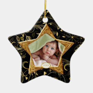 Baby's First kerstfoto-ornament Star Black Keramisch Ornament