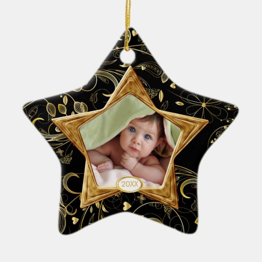 Baby's First kerstfoto-ornament Star Black Keramisch Ornament (Voorkant)