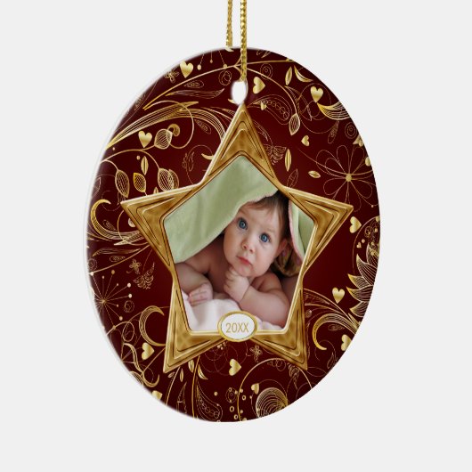 Baby's First kerstfoto-ornament Star Gold Keramisch Ornament (Rechts)