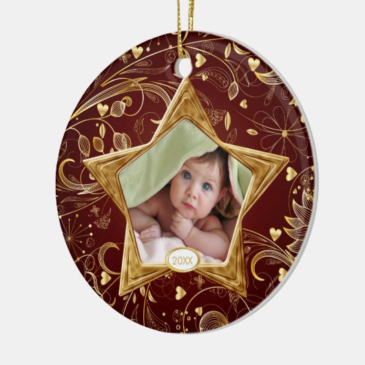 Baby's First kerstfoto-ornament Star Gold Keramisch Ornament (Links)