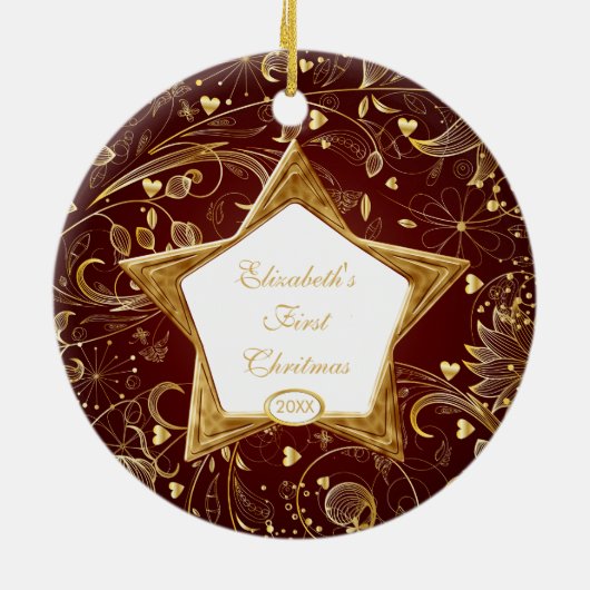 Baby's First kerstfoto-ornament Star Gold Keramisch Ornament (Achterkant)