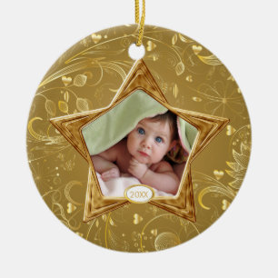 Baby's First kerstfoto-ornament Star Gold Keramisch Ornament