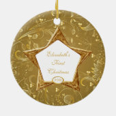 Baby's First kerstfoto-ornament Star Gold Keramisch Ornament (Achterkant)