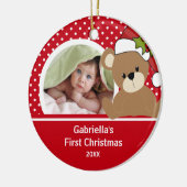 Babys First-kerstfoto van Teddy Bear Keramisch Ornament (Links)