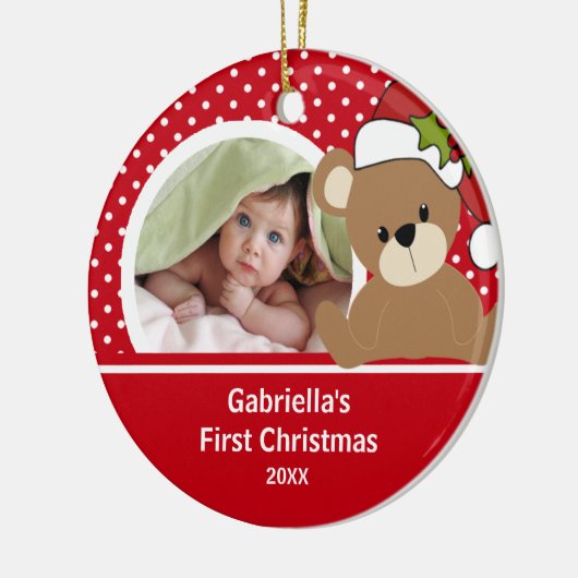 Babys First-kerstfoto van Teddy Bear Keramisch Ornament (Links)