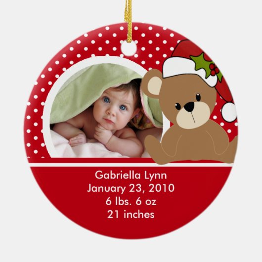 Babys First-kerstfoto van Teddy Bear Keramisch Ornament (Achterkant)
