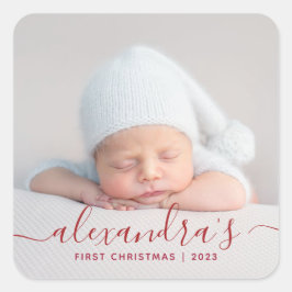 Babys First Kerstfoto Vierkante Sticker