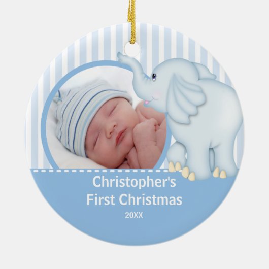 Babys First Kerstfotoornament Elelphant Keramisch Ornament (Achterkant)