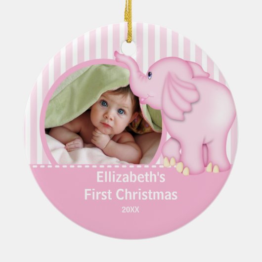 Babys First Kerstfotoornament Elephant Keramisch Ornament (Achterkant)