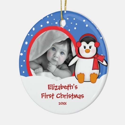 Babys First Kerstfotoornament Penguin Keramisch Ornament (Links)
