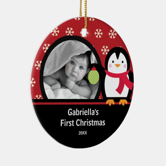 Babys First Kerstfotoornament Penguin Keramisch Ornament (Rechts)