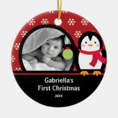 Babys First Kerstfotoornament Penguin Keramisch Ornament (Voorkant)