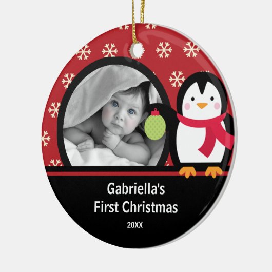 Babys First Kerstfotoornament Penguin Keramisch Ornament (Links)
