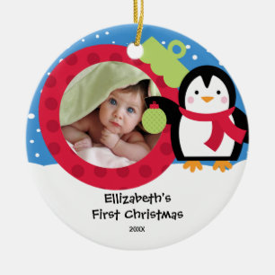 Babys First Kerstfotoornament Penguin Keramisch Ornament