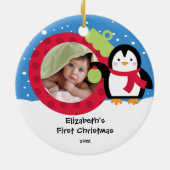 Babys First Kerstfotoornament Penguin Keramisch Ornament (Achterkant)
