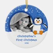 Babys First Kerstfotoornament Penguin Keramisch Ornament (Voorkant)