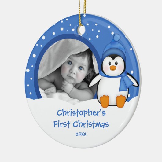 Babys First Kerstfotoornament Penguin Keramisch Ornament (Links)