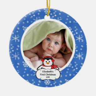 Babys First Kerstfotoornament Penguin Keramisch Ornament