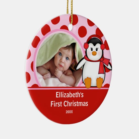 Babys First Kerstfotoornament Penguin Keramisch Ornament (Rechts)