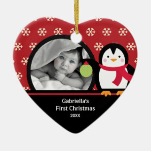 Babys First Kerstfotoornament Penguin Keramisch Ornament