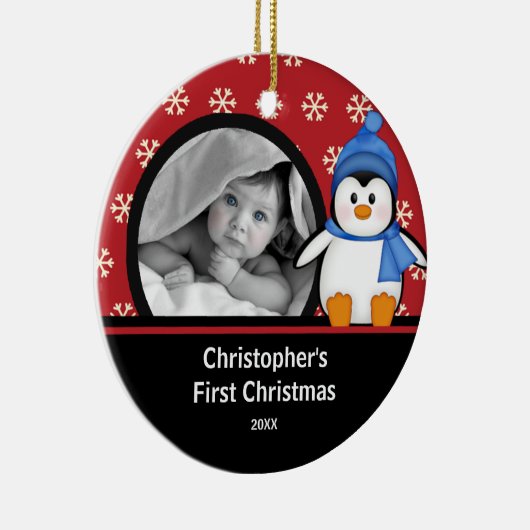 Babys First Kerstfotoornament Penguin Keramisch Ornament (Rechts)