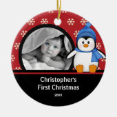 Babys First Kerstfotoornament Penguin Keramisch Ornament (Voorkant)