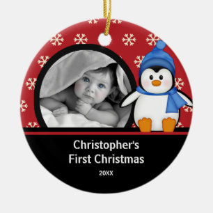 Babys First Kerstfotoornament Penguin Keramisch Ornament