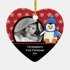 Babys First Kerstfotoornament Penguin Keramisch Ornament