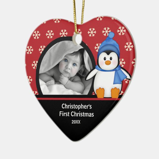 Babys First Kerstfotoornament Penguin Keramisch Ornament (Links)