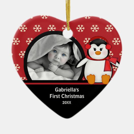 Babys First Kerstfotoornament Penguin Keramisch Ornament (Voorkant)