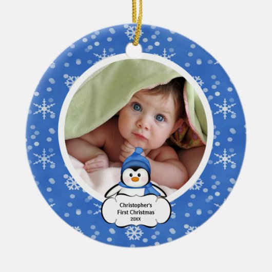 Babys First Kerstfotoornament Penguin Keramisch Ornament (Voorkant)