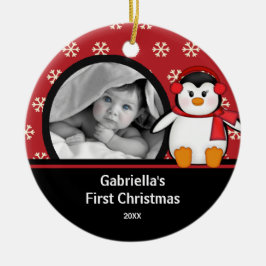 Babys First Kerstfotoornament Penguin Keramisch Ornament