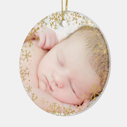 Babys First KerstGold Snowflakes Aangepast Keramisch Ornament (Links)