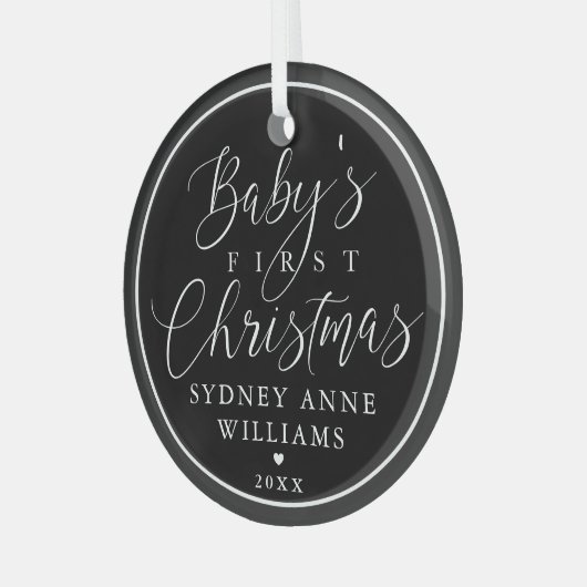 Baby's First Kerstman Custom Name Black Keepomwill Glas Ornament (Voorkant links)