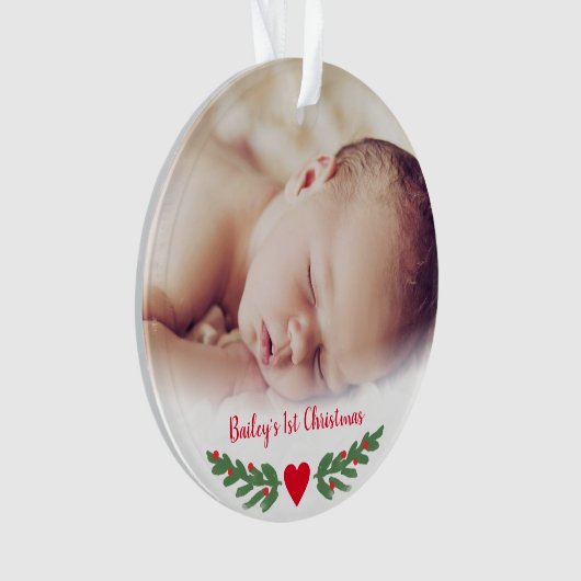 Baby's First Kerstman Holly Branch Berries Foto Ornament (voorkant)