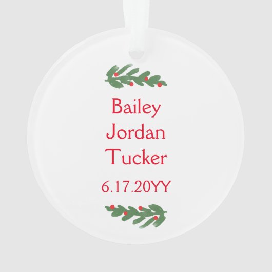 Baby's First Kerstman Holly Branch Berries Foto Ornament (achterkant)