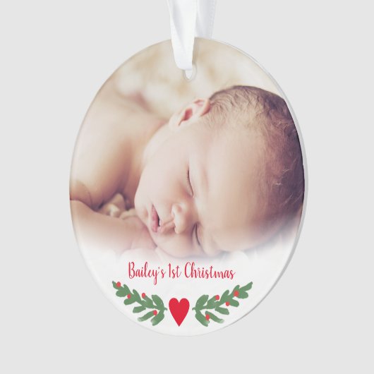 Baby's First Kerstman Holly Branch Berries Foto Ornament (voorkant)