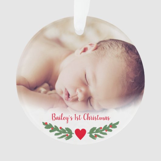Baby's First Kerstman Holly Branch Berries Foto Ornament (voorkant)