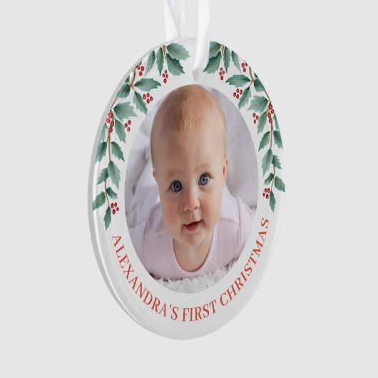 Babys First Kerstman Holly Wreated Waterverf Roos Ornament (voorkant)